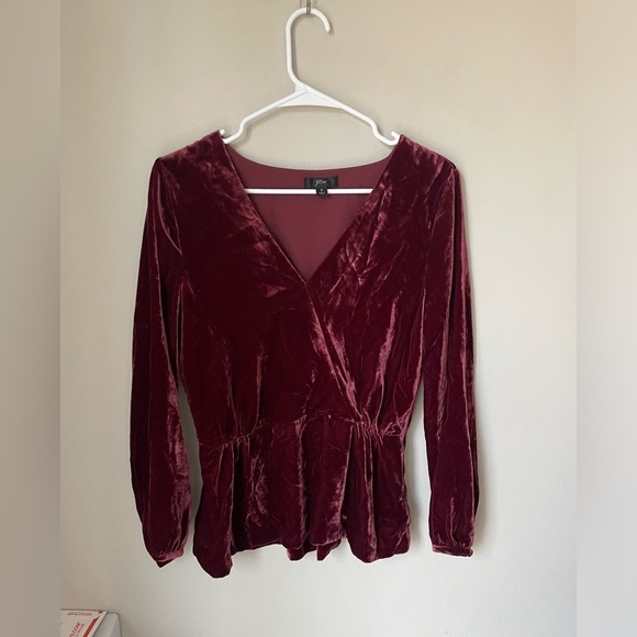 J. Crew Faux-wrap Top in Drapey Velvet Red Holiday Size 8 - Picture 1 of 10